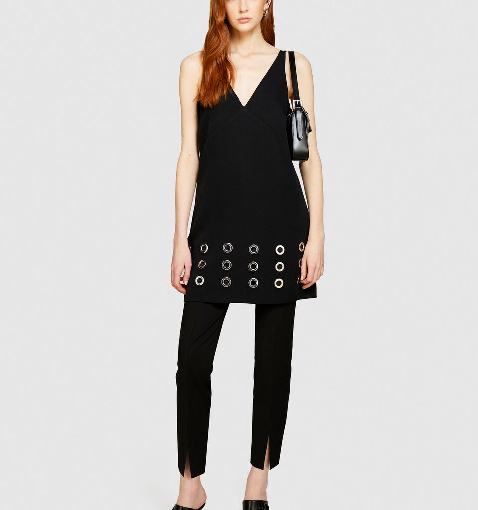 Short dress with eyelets - women's short dresses - Black | Sisley image number 1